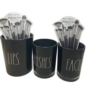 Rae Dunn Makeup "LIPS" BRUSH" & FACE" Black Glass New With Tags!